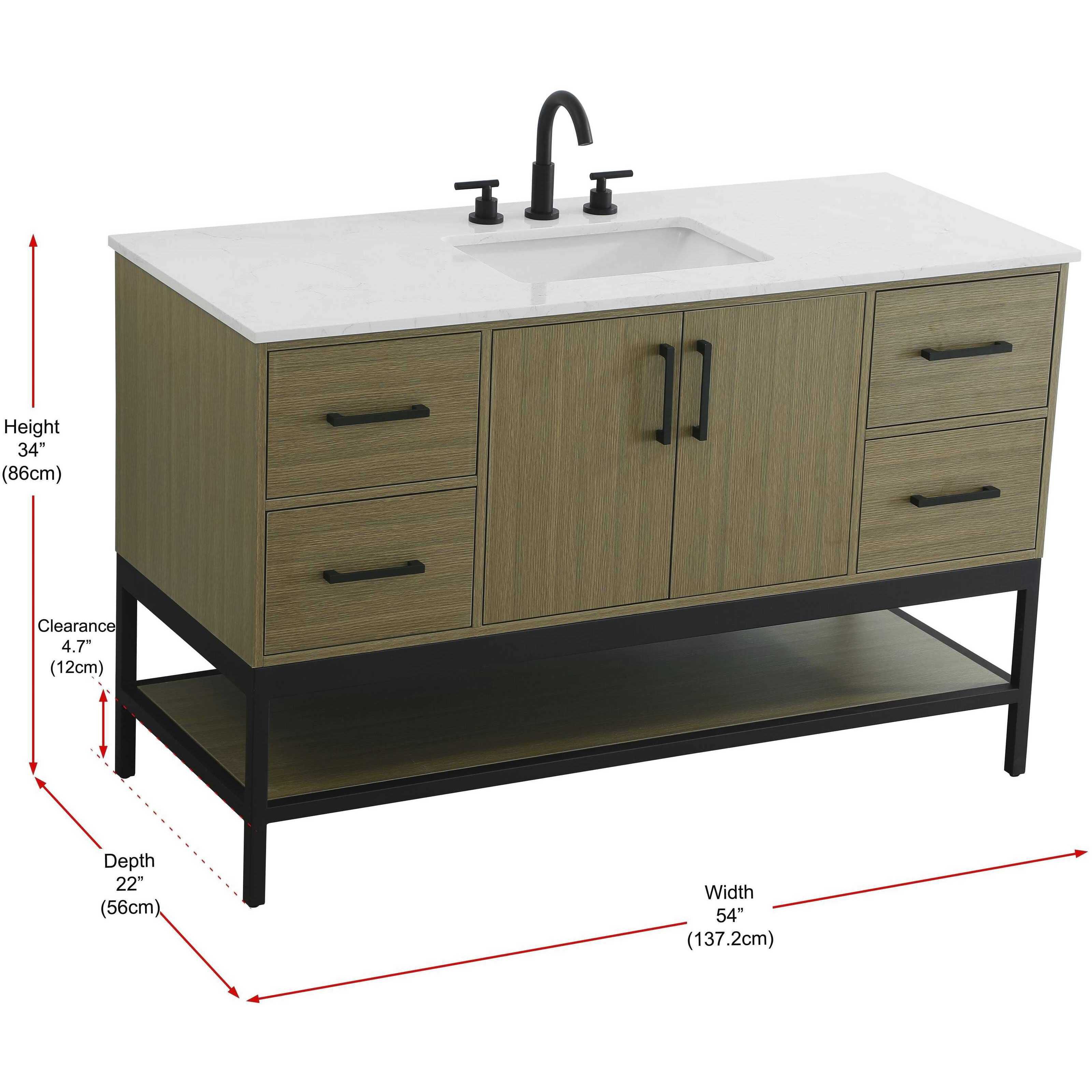 Lennox 54 X 34 inch Chestnut Brown Bathroom Vanity Cabinet