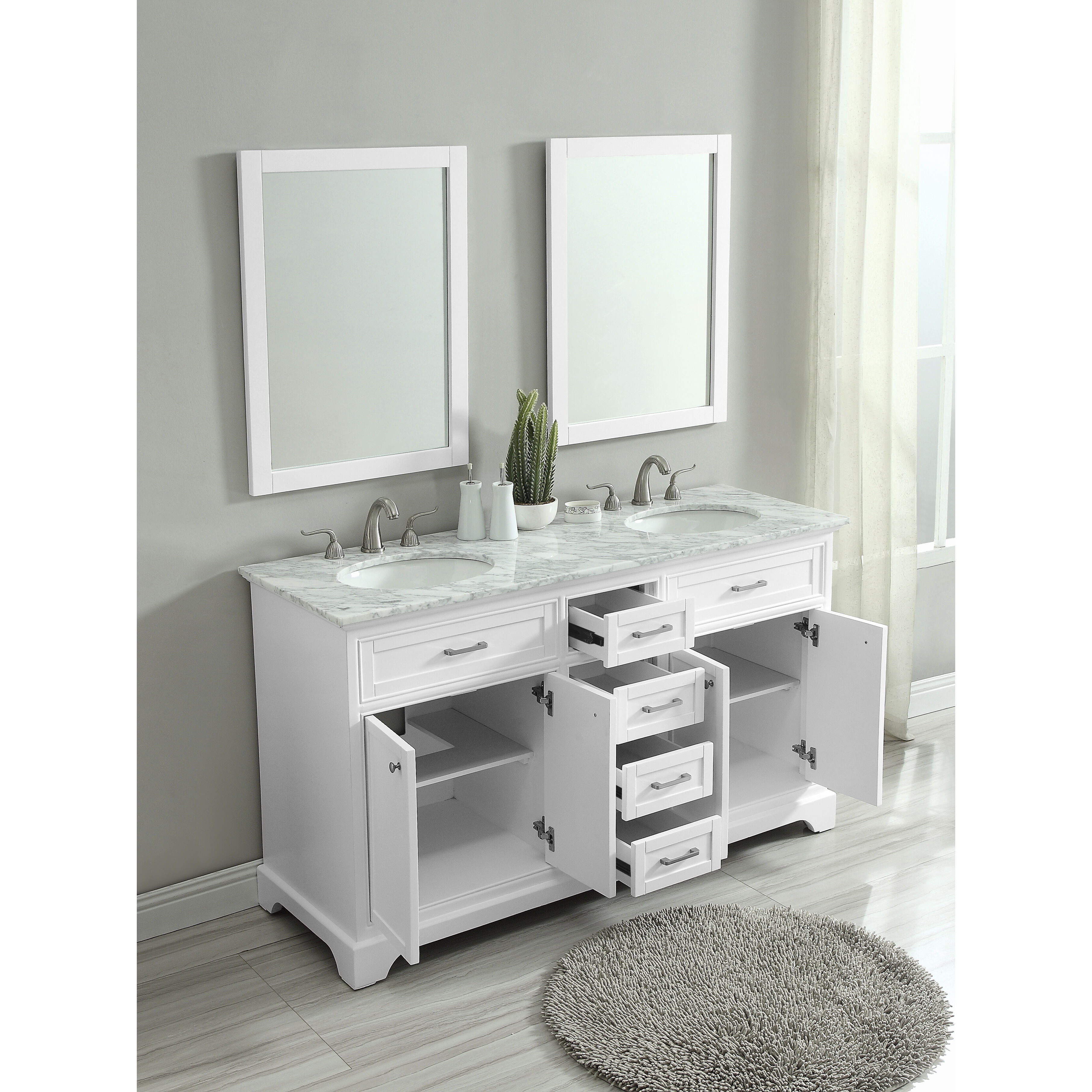 Americana 60 X 35 inch White with Carrara White Marble Vanity Set