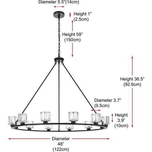 Cadence 12 Light 48 inch Black Chandelier Ceiling Light