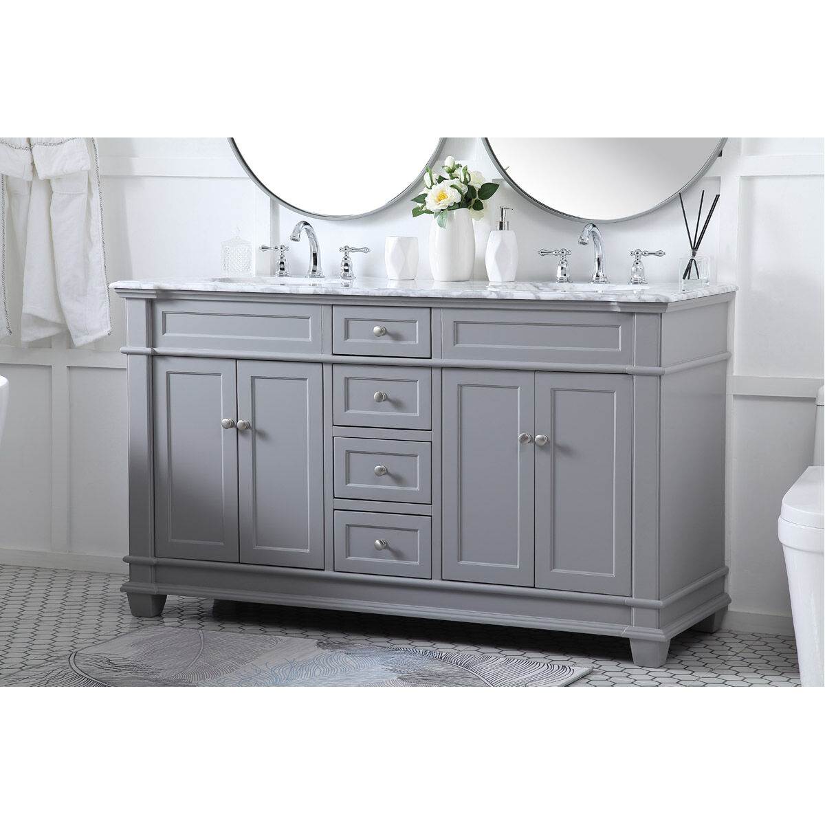Wesley 60 X 21.5 X 35 inch Grey Vanity Sink Set in Gray