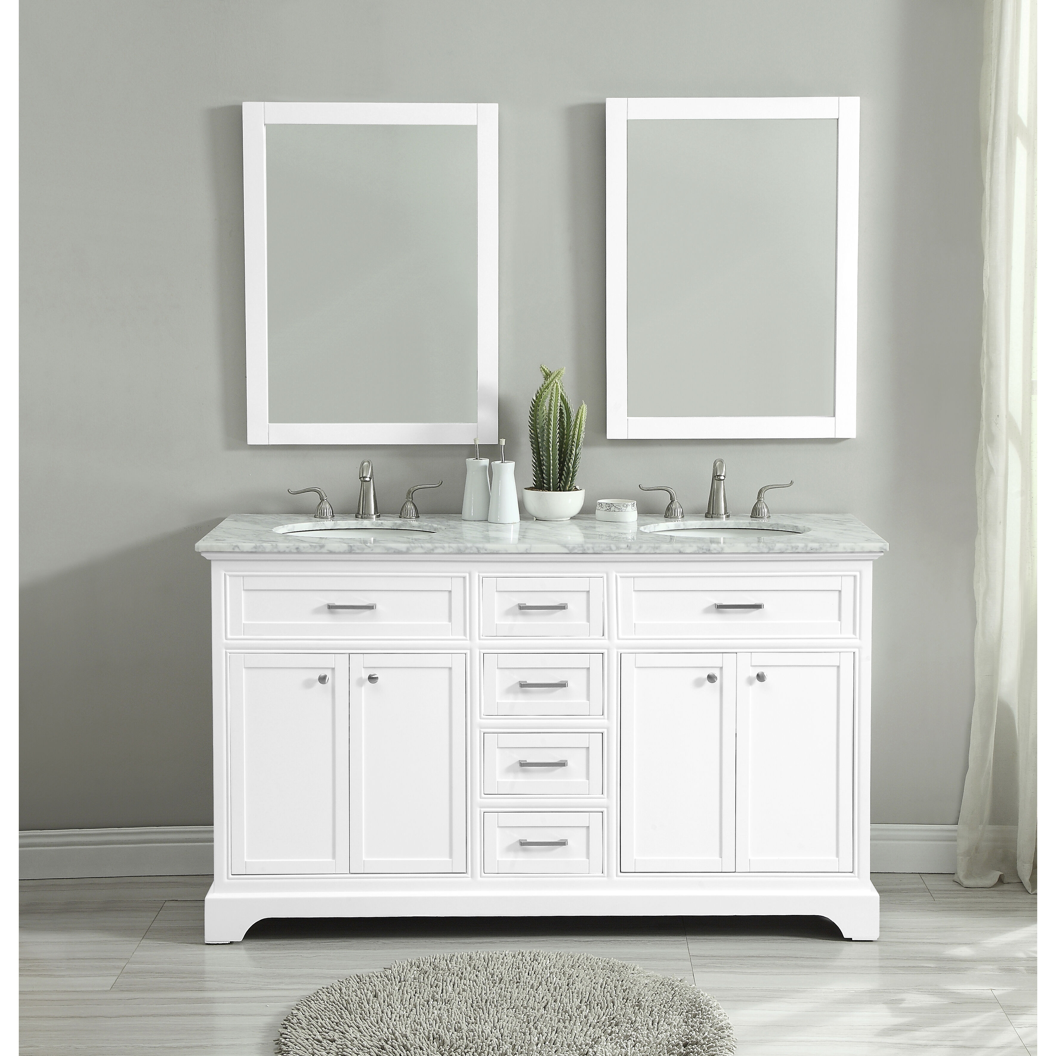 Americana 60 X 35 inch White with Carrara White Marble Vanity Set