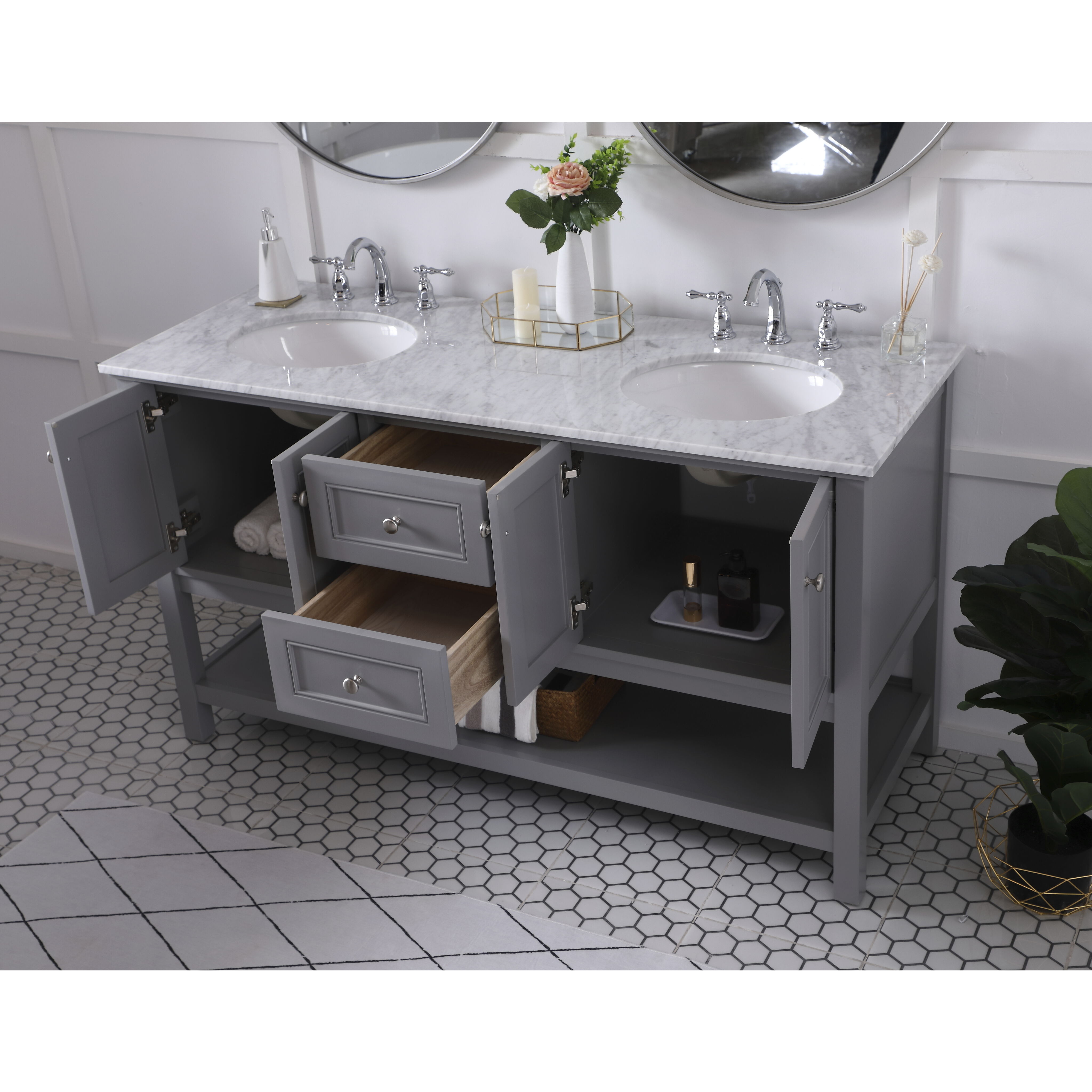 Metropolis 60 X 22 X 34 inch Grey Vanity Sink Set