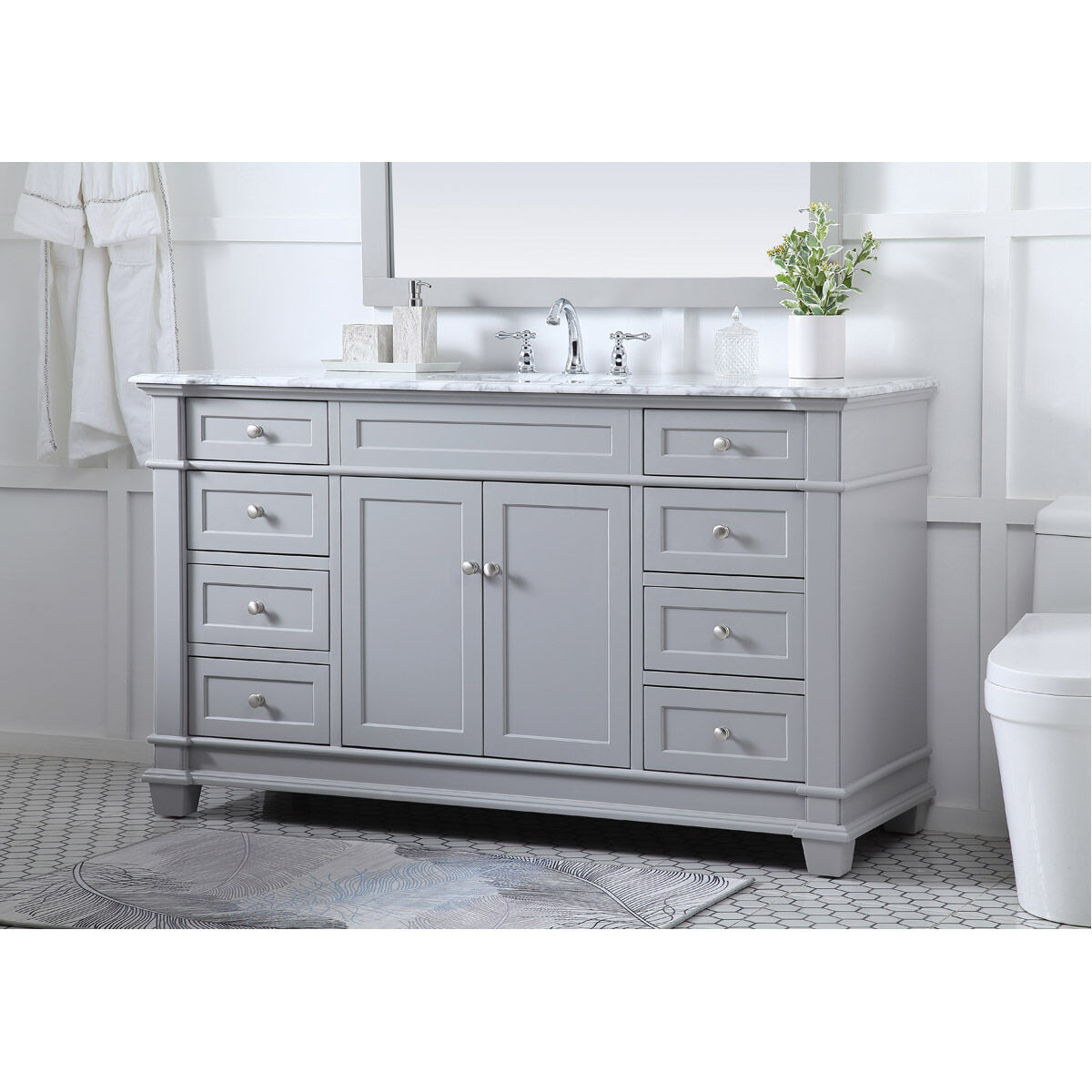Wesley 60 X 21.5 X 35 inch Grey Vanity Sink Set in Gray