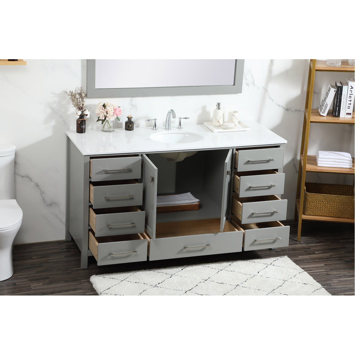 Irene 60 X 22 X 34 inch Grey Vanity Sink Set
