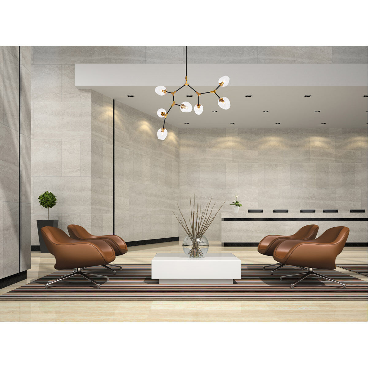 Cavoli 7 Light 57 inch Light Antique Brass and Flat Black Pendant Ceiling Light, Urban Classic