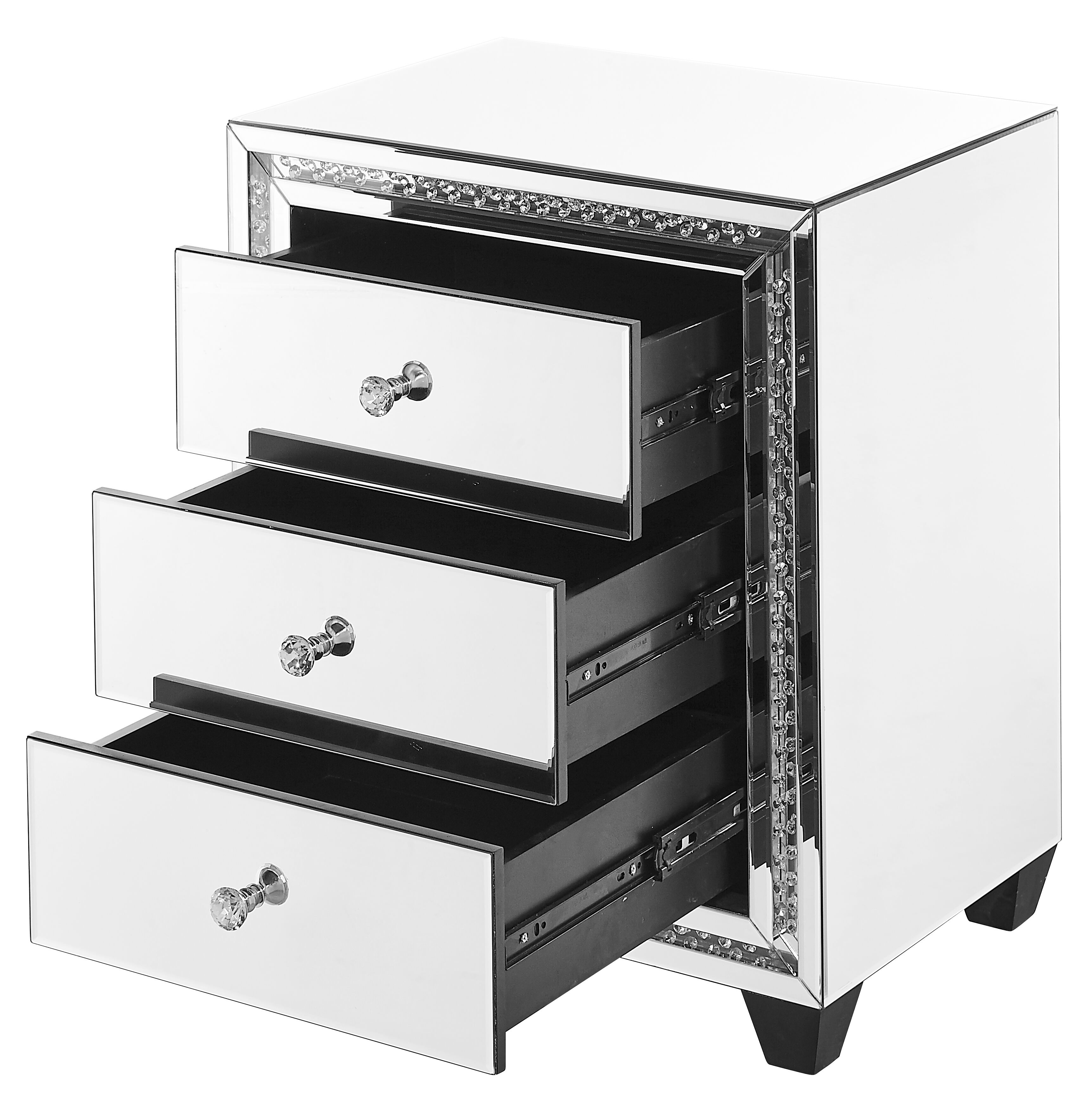 Modern 27 X 22 inch Clear Mirror and Crystal Bedside Table