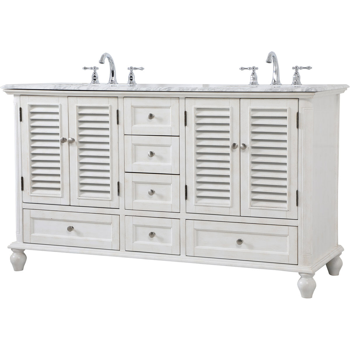 Rhodes 60 X 60 X 35 inch Antique White and Brushed Nickel Vanity Sink Set