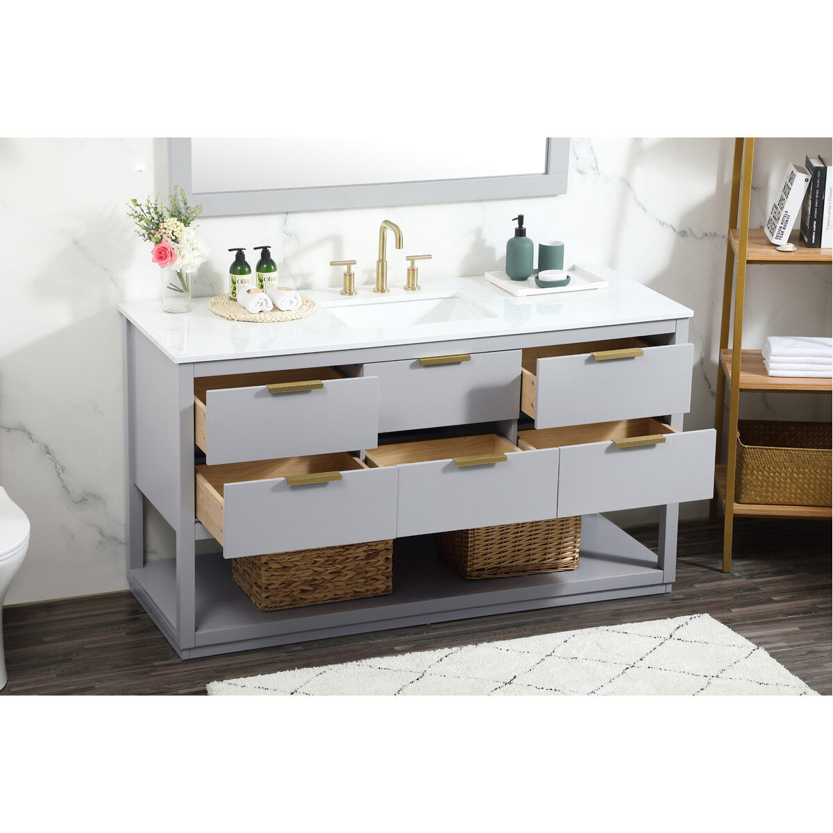 Larkin 60 X 22 X 34 inch Grey Vanity Sink Set