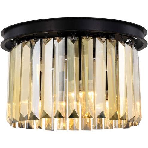 Sydney 3 Light 16 inch Matte Black Flush Mount Ceiling Light in Golden Teak, Urban Classic