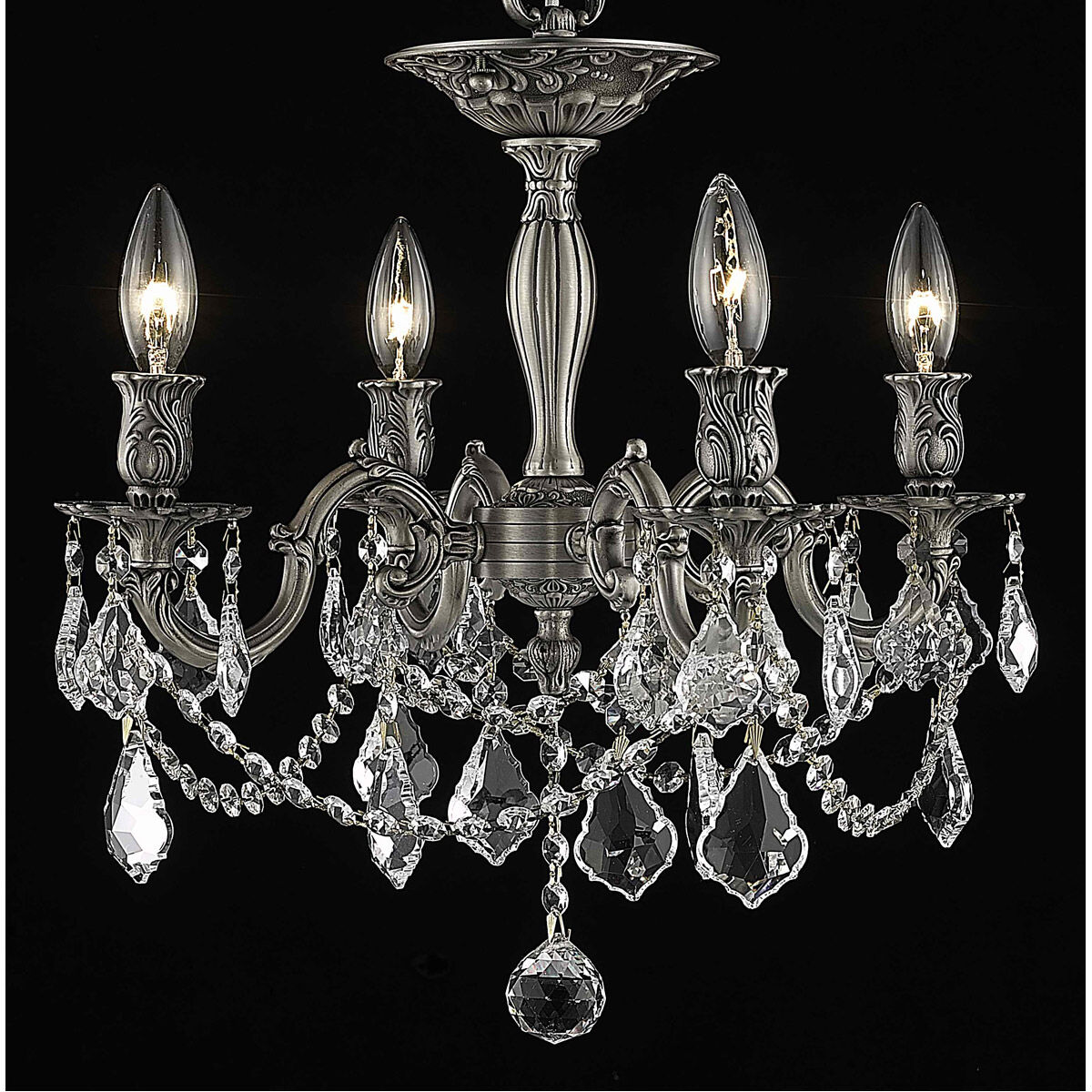 Elegant Lighting Rosalia 4 Light Flush Mount in Pewter with Royal Cut Golden Teak Crystal 9204F17PW GT RC