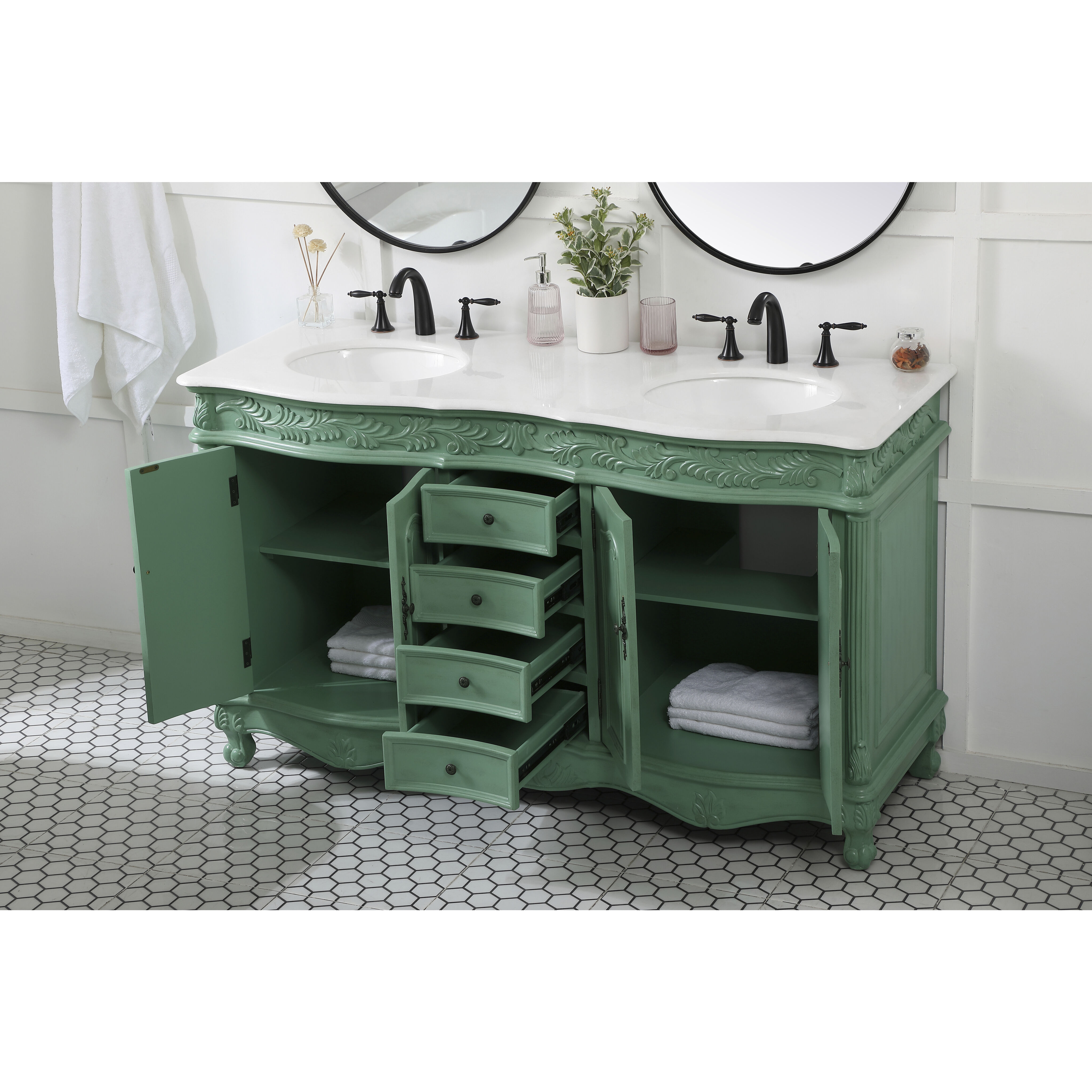 Windsor 60 X 22 X 36 inch Vintage Mint Vanity Sink Set