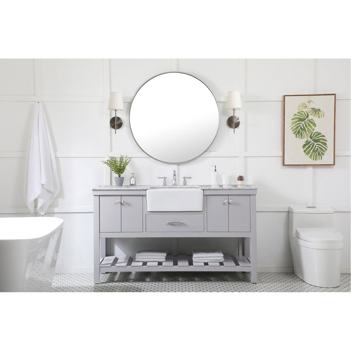 Clement 60 X 22 X 34.13 inch Grey Bathroom Vanity Cabinet