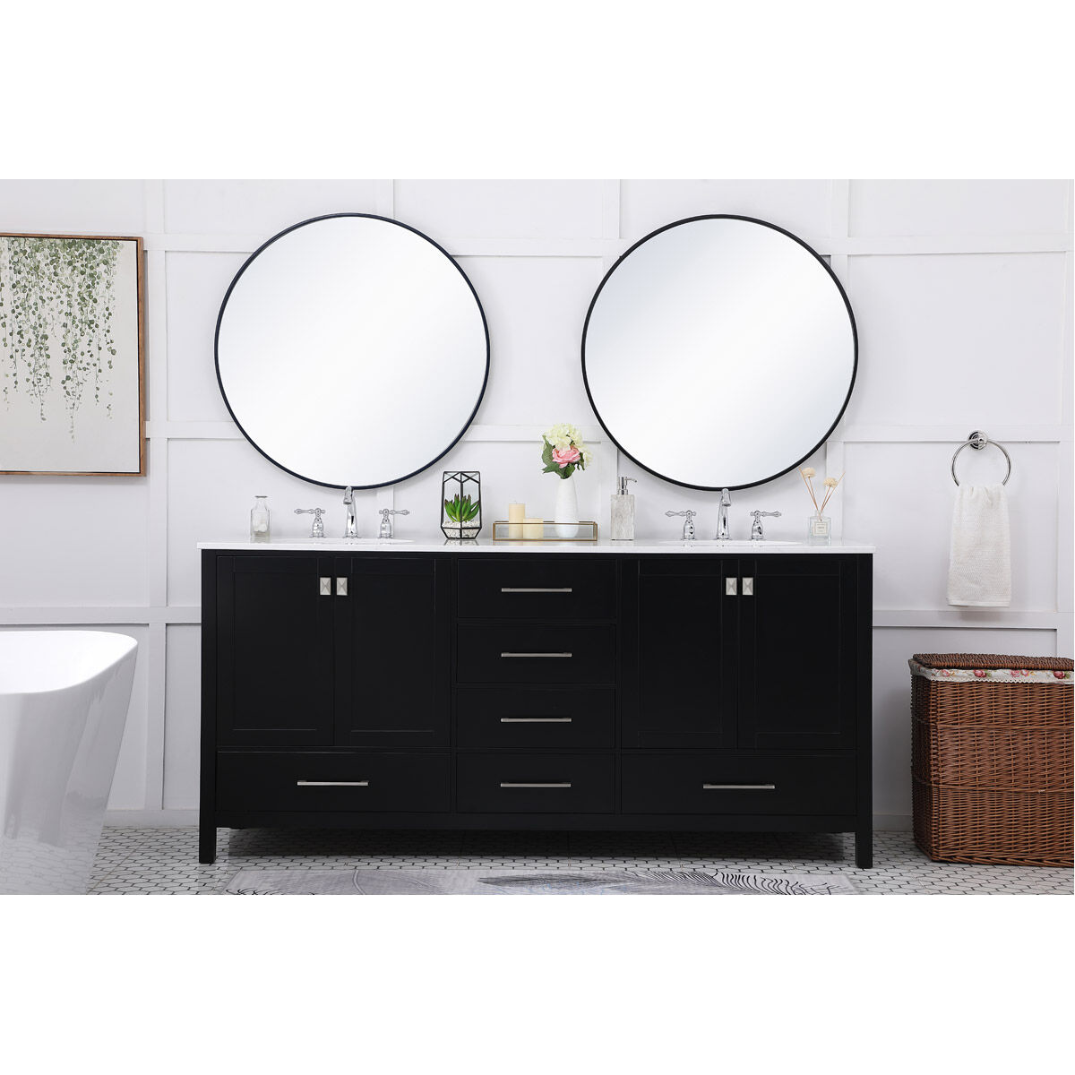 Irene 72 X 22 X 34 inch Black Vanity Sink Set
