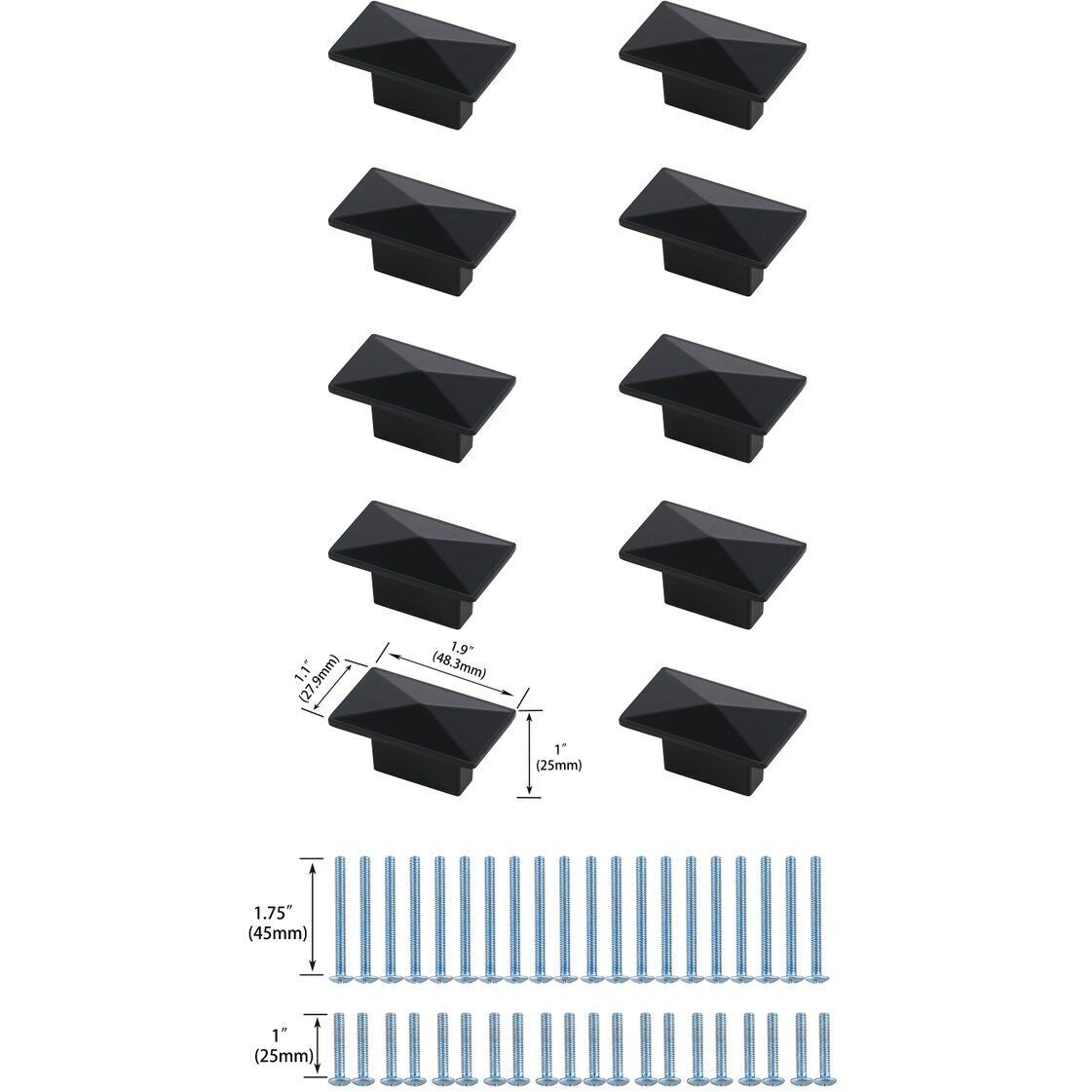 Perry Matte Black Hardware Cabinet Knob, Set of 10