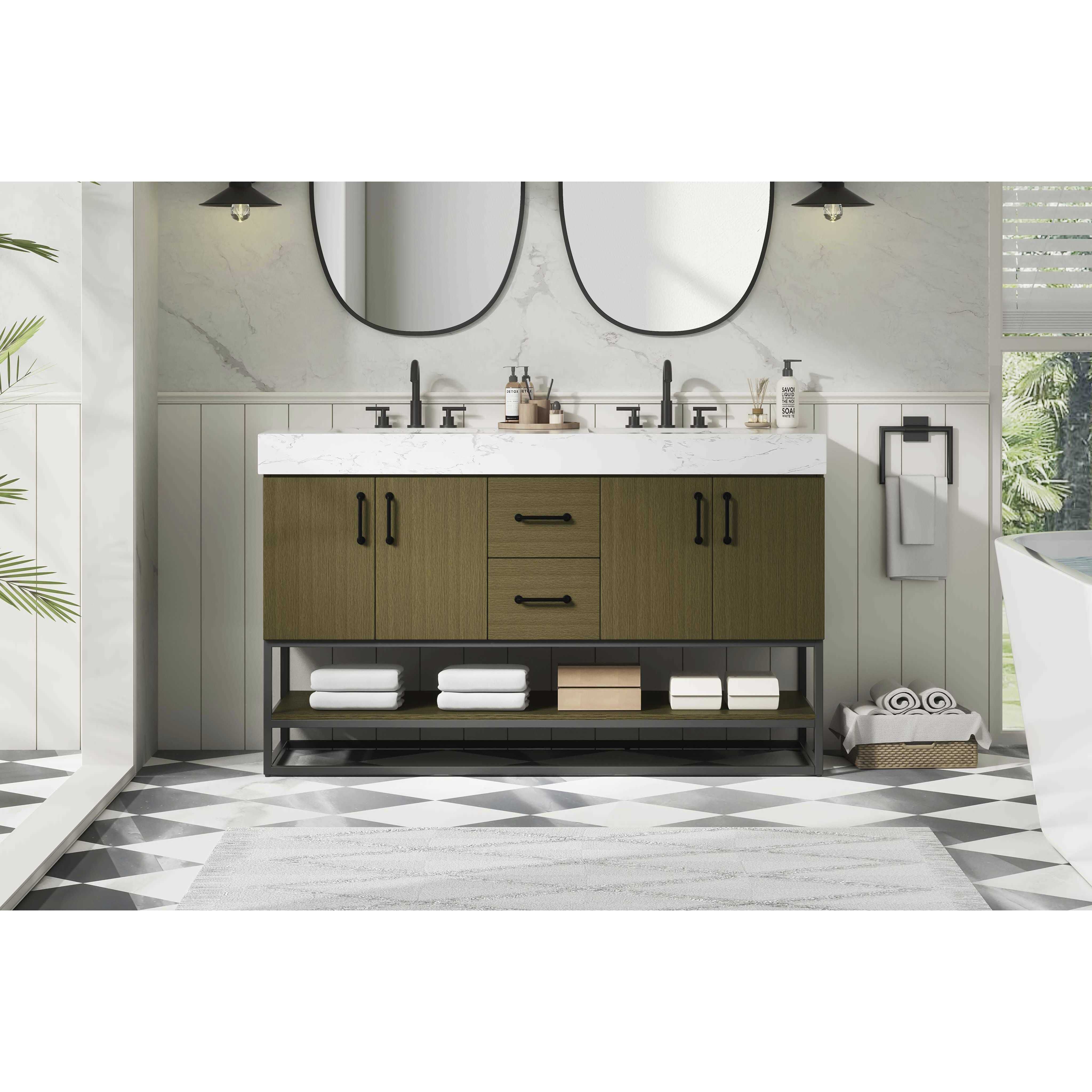 Caroline 54 X 34 inch Chestnut Brown Bathroom Vanity Cabinet
