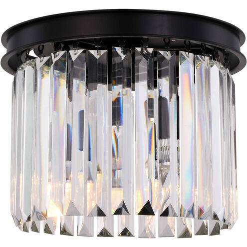 Sydney 3 Light 12 inch Matte Black Flush Mount Ceiling Light in Clear, Urban Classic