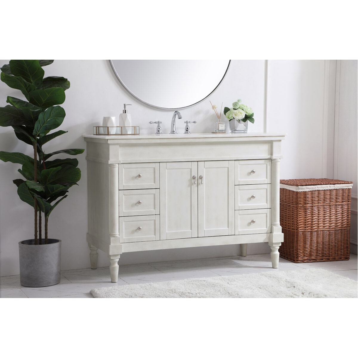 Lexington 48 X 21.5 X 35 inch Antique White Vanity Sink Set