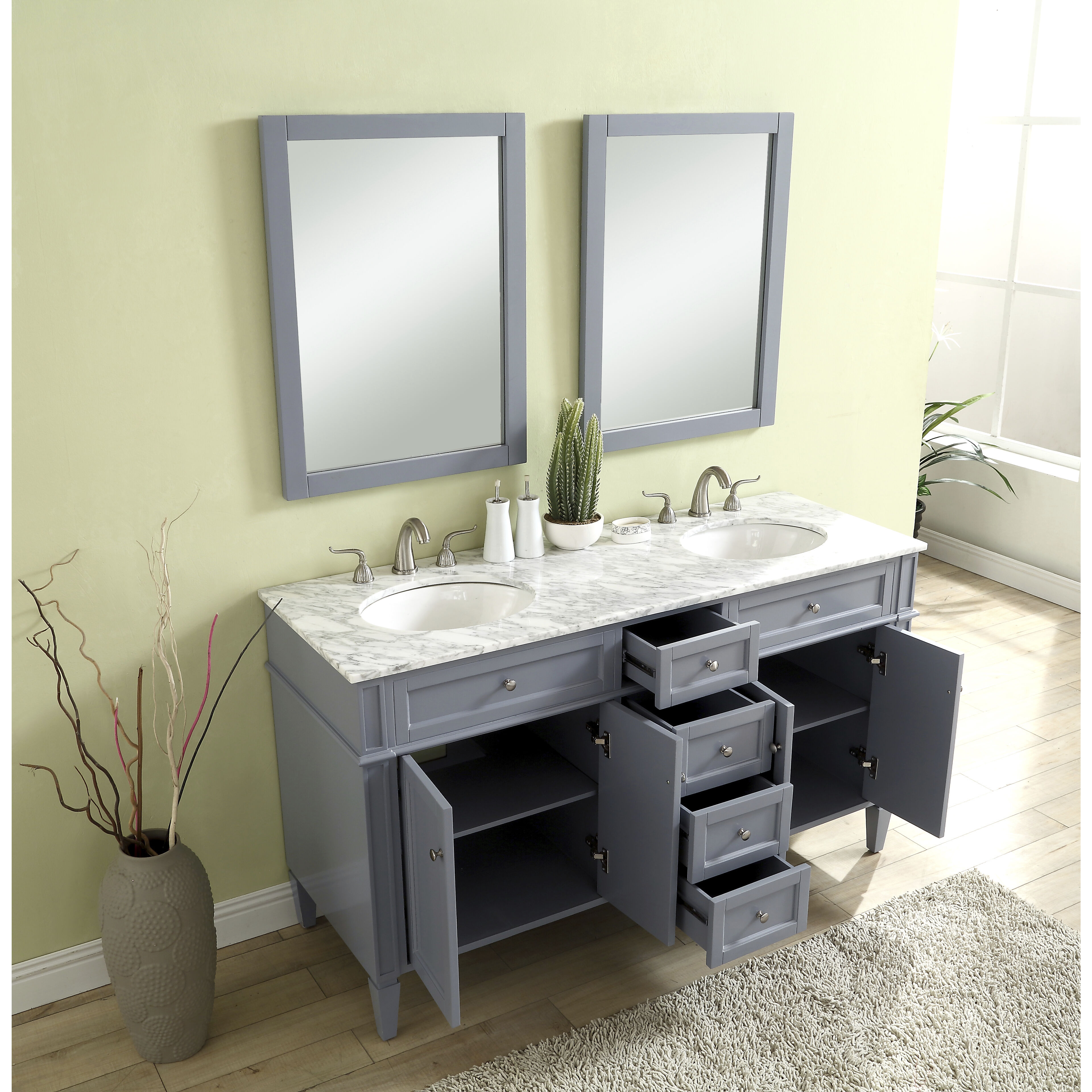Park Avenue 60 X 35 inch Grey with Carrara White Marble Vanity Set in Gray