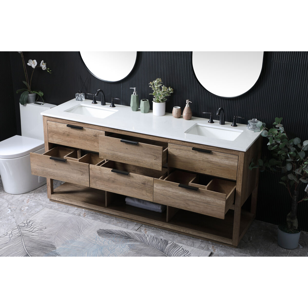 Larkin 72 X 22 X 34 inch Natural Oak Vanity Sink Set