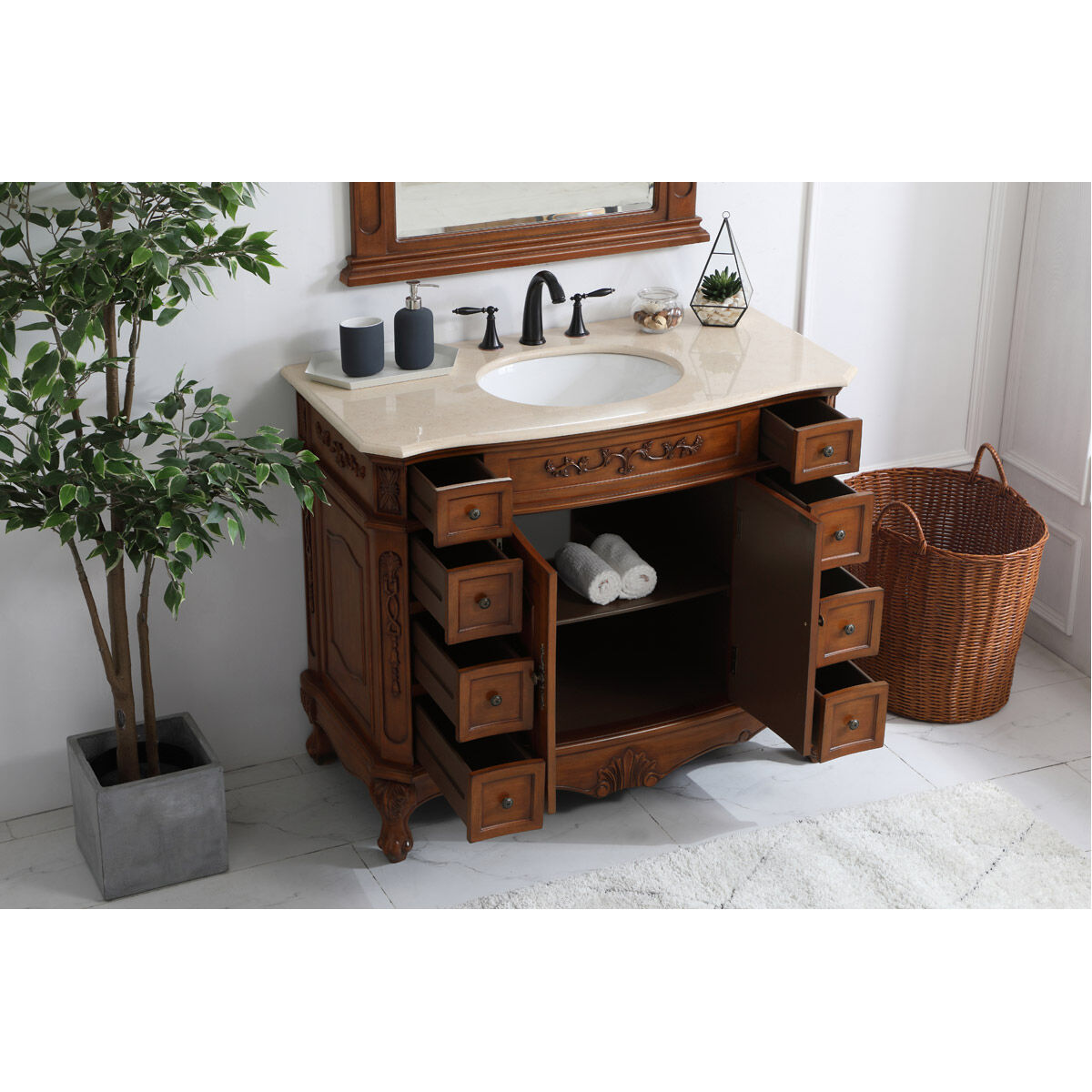 Danville 42 X 42 X 36 inch Teak and Antique Bronze Vanity Sink Set
