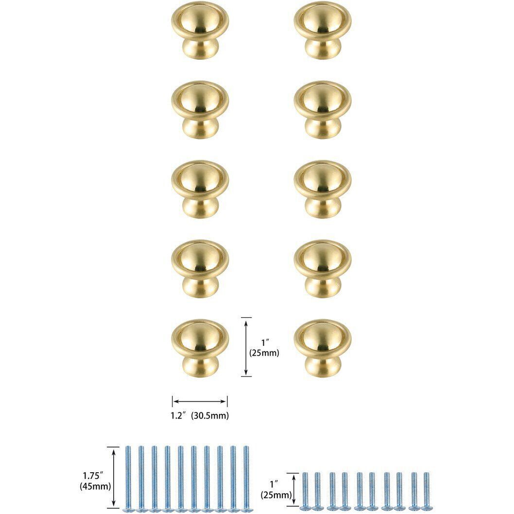 Kadea Brushed Gold Hardware Cabinet Knob, Set of 10