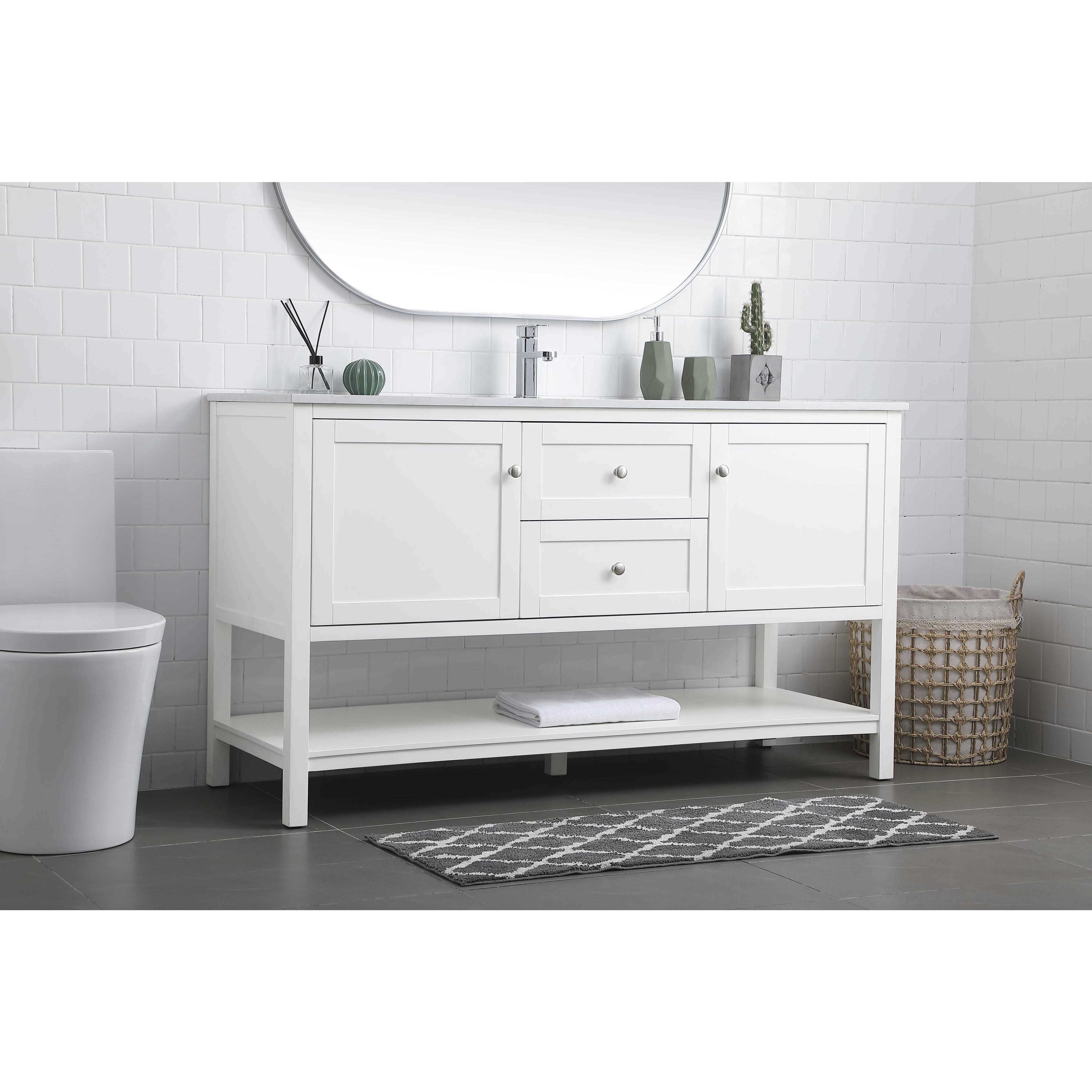 Heath 60 X 21.5 X 35 inch White Vanity Sink Set