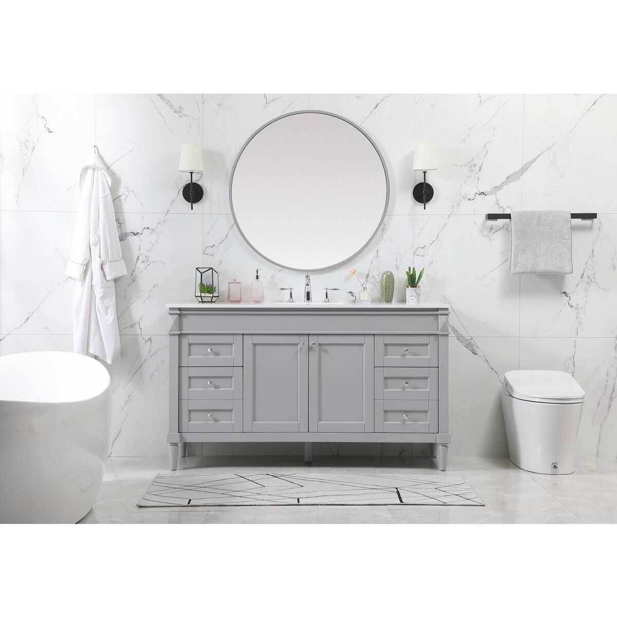 Bennett 60 X 21 X 35 inch Grey Vanity Sink Set
