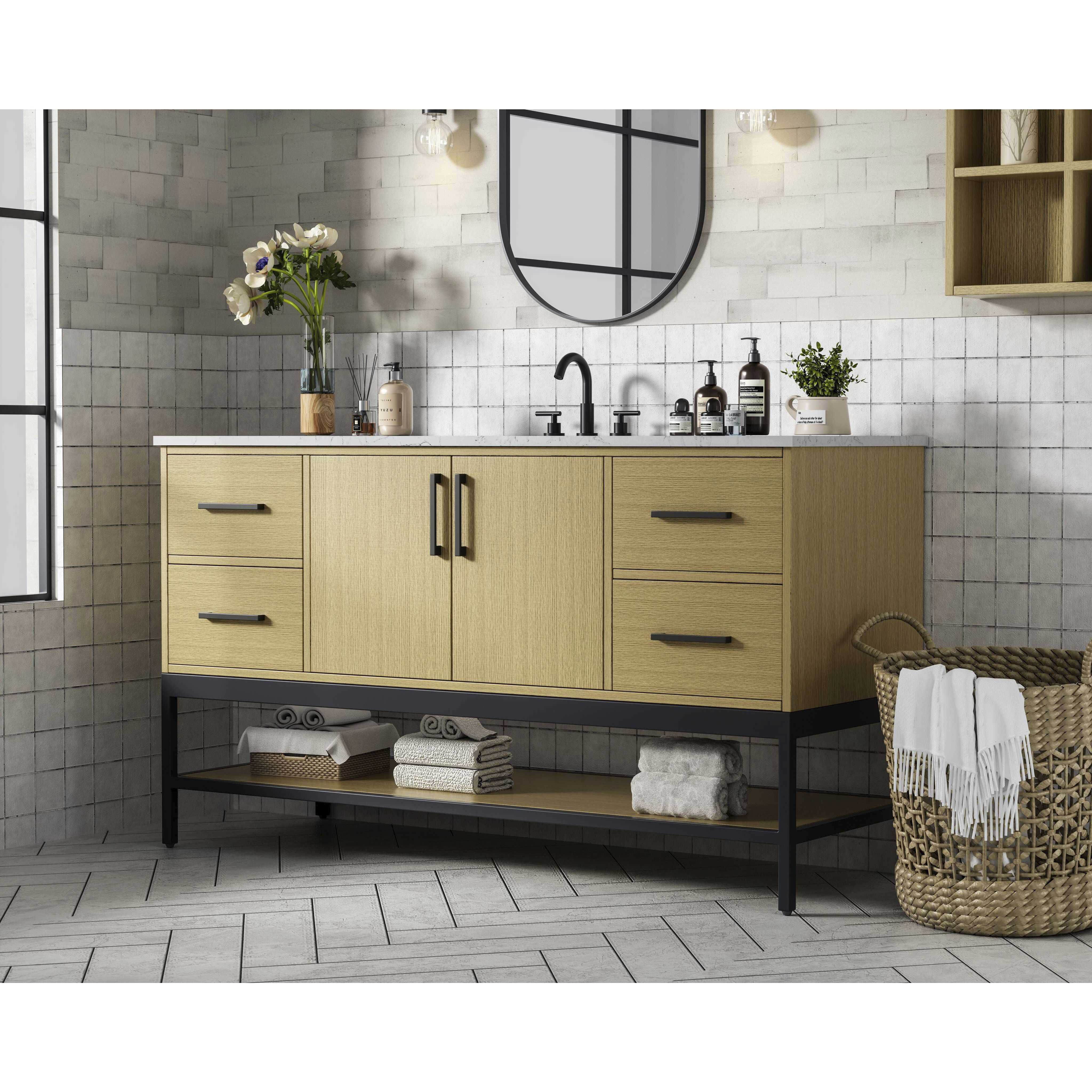 Lennox 60 X 34 inch Honey Brown Bathroom Vanity Cabinet