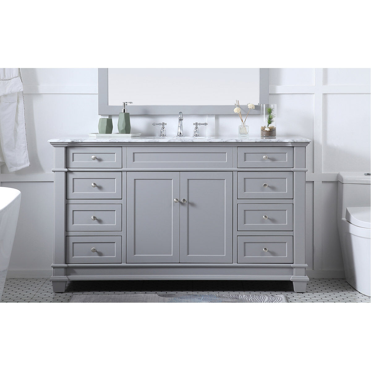 Wesley 60 X 21.5 X 35 inch Grey Vanity Sink Set in Gray