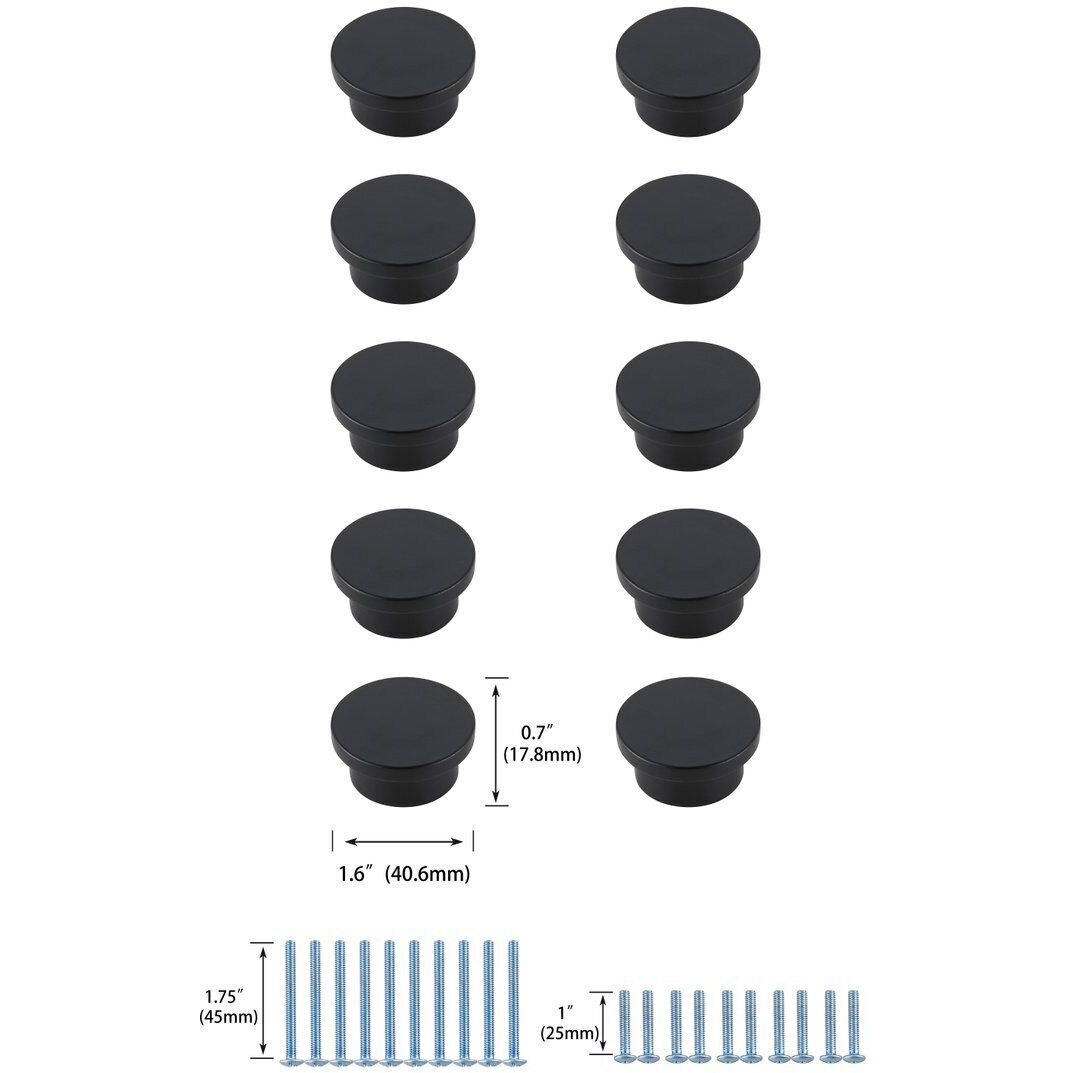 Trovon Matte Black Hardware Cabinet Knob, Set of 10