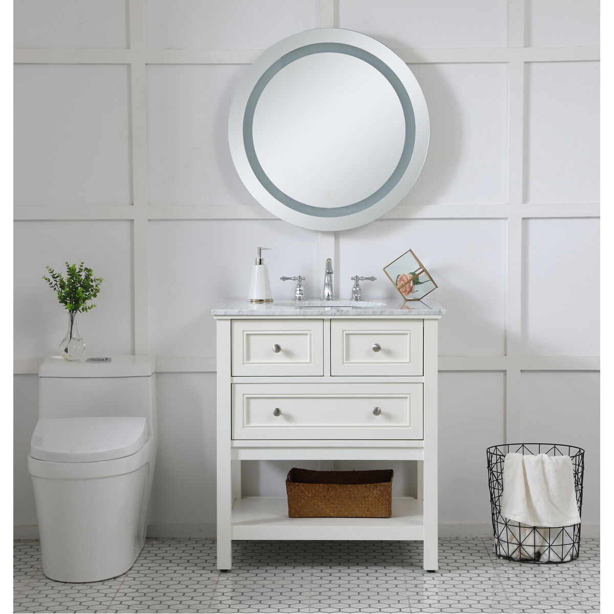 Helios 28 X 28 inch Silver Lighted Wall Mirror