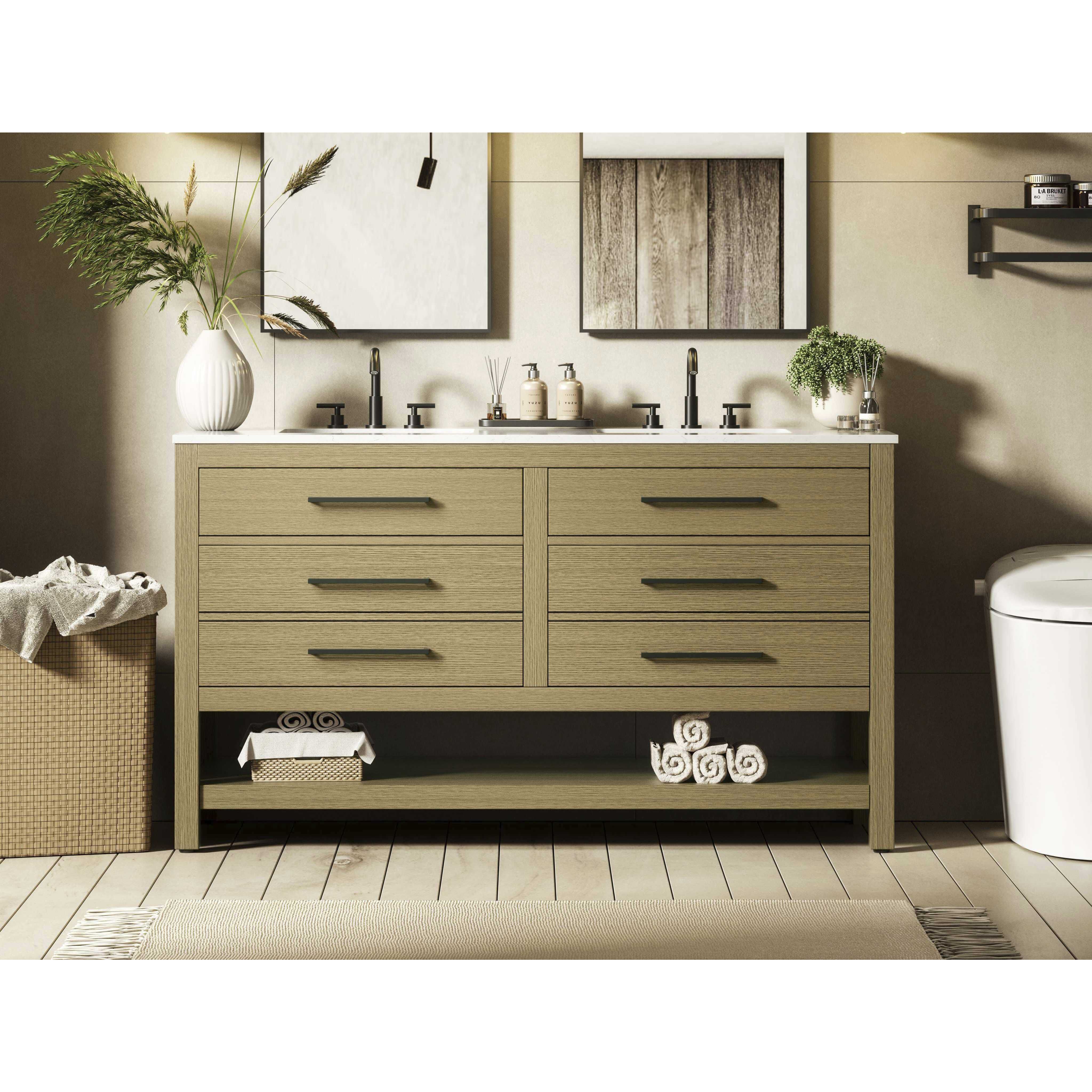 Karson 60 X 34 inch Honey Brown Bathroom Vanity Cabinet