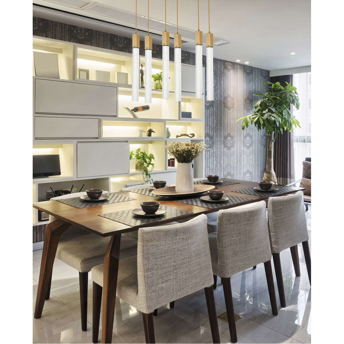 Weston 6 Light 32 inch Satin Gold Pendant Ceiling Light