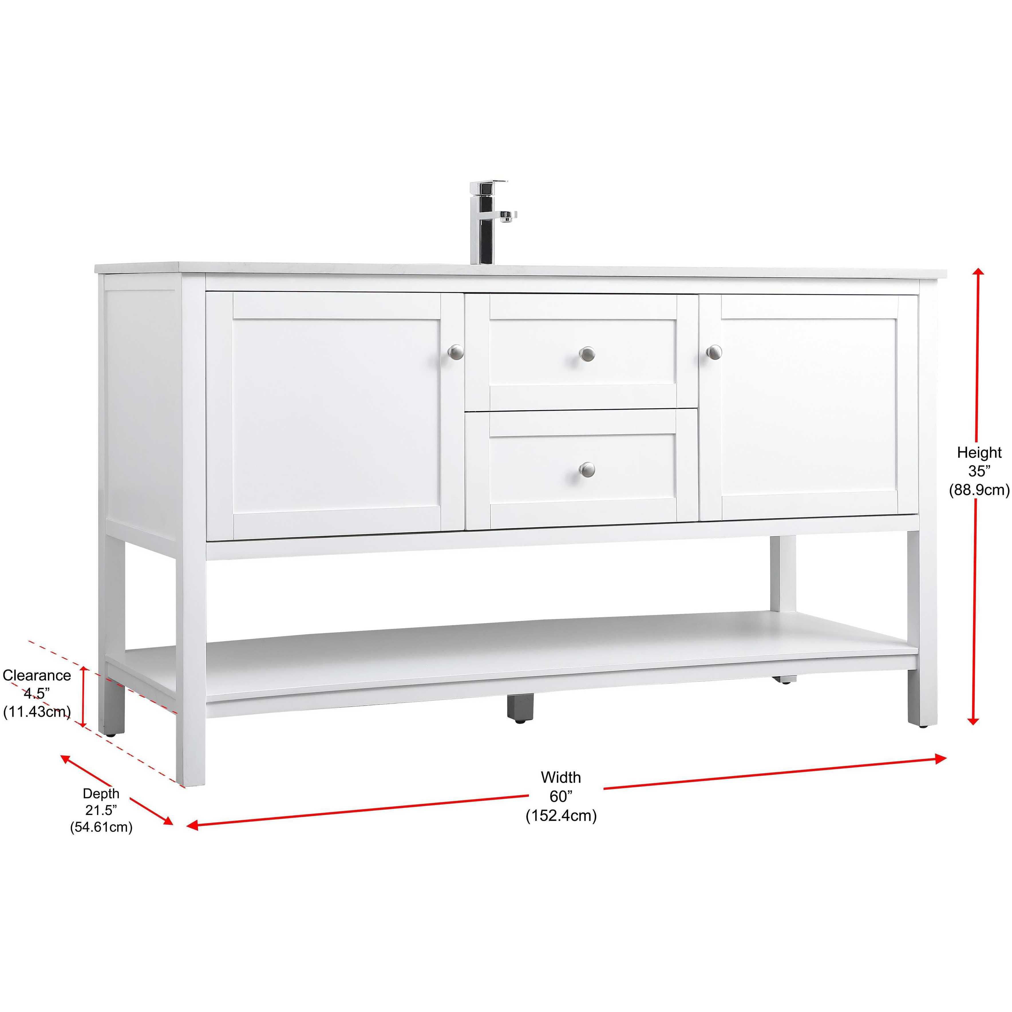 Heath 60 X 21.5 X 35 inch White Vanity Sink Set