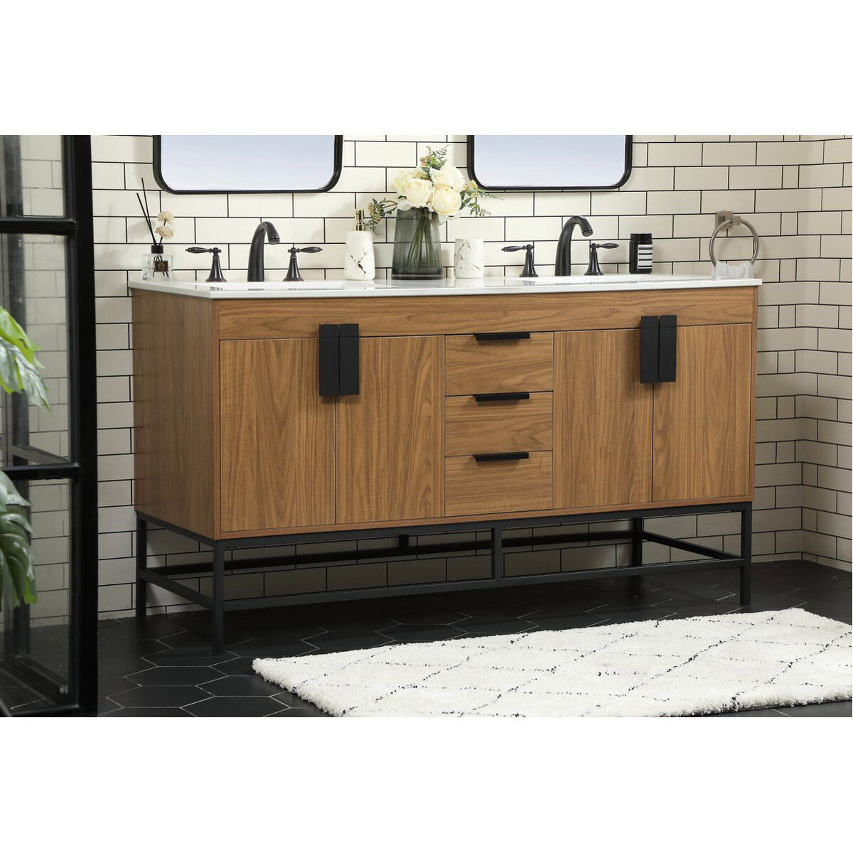 Eugene 60 X 22 X 34 inch Walnut Brown Vanity Sink Set