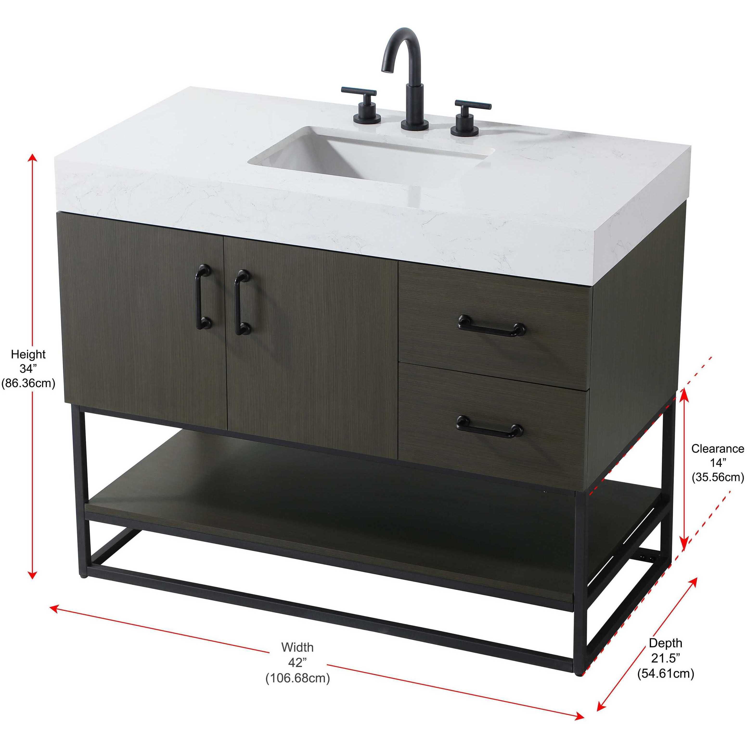 Caroline 42 X 34 inch Mocha Brown Bathroom Vanity Cabinet