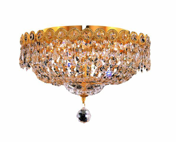 Century 4 Light 14 inch Gold Flush Mount Ceiling Light in Royal Cut