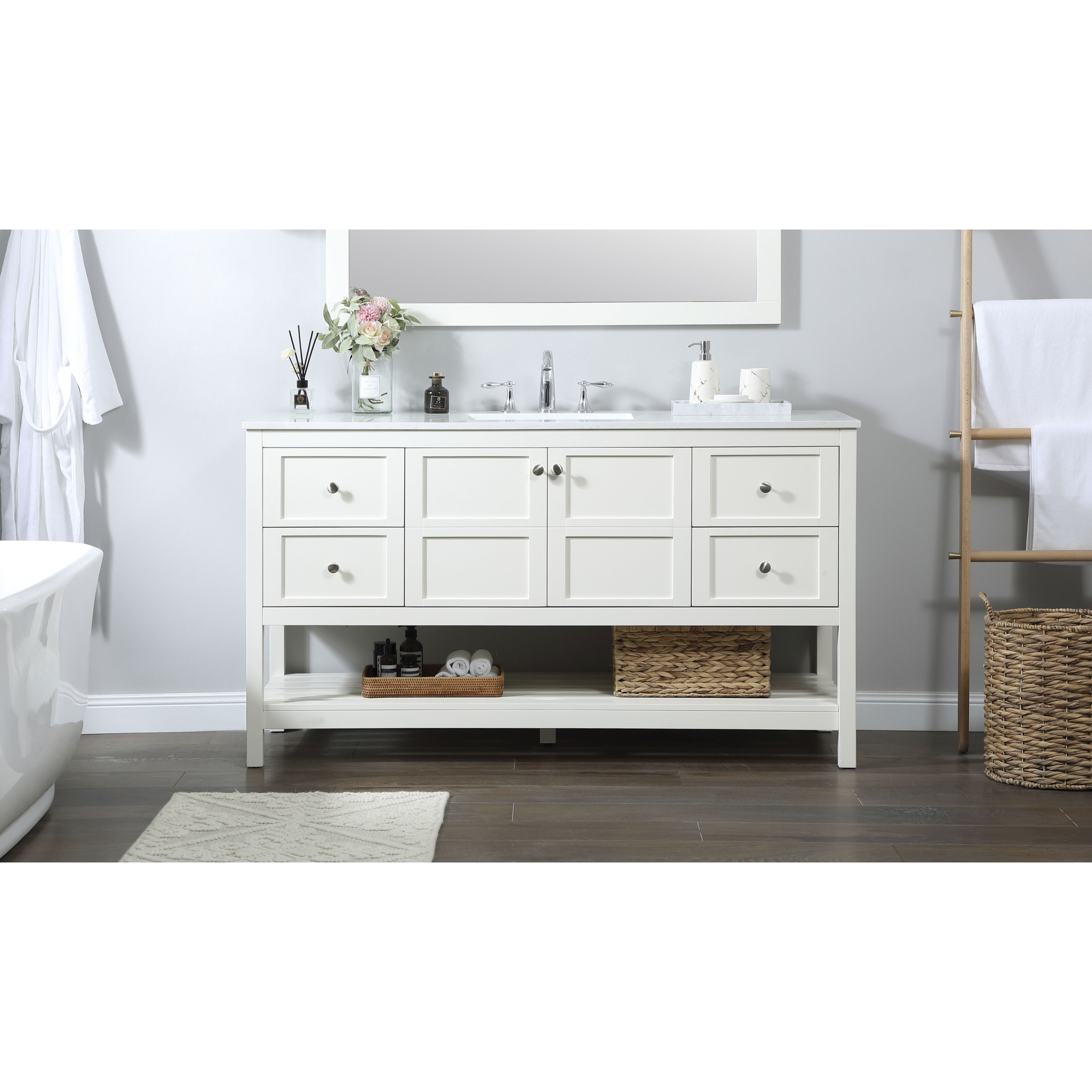 Theo 60 X 22 X 34 inch White Vanity Sink Set