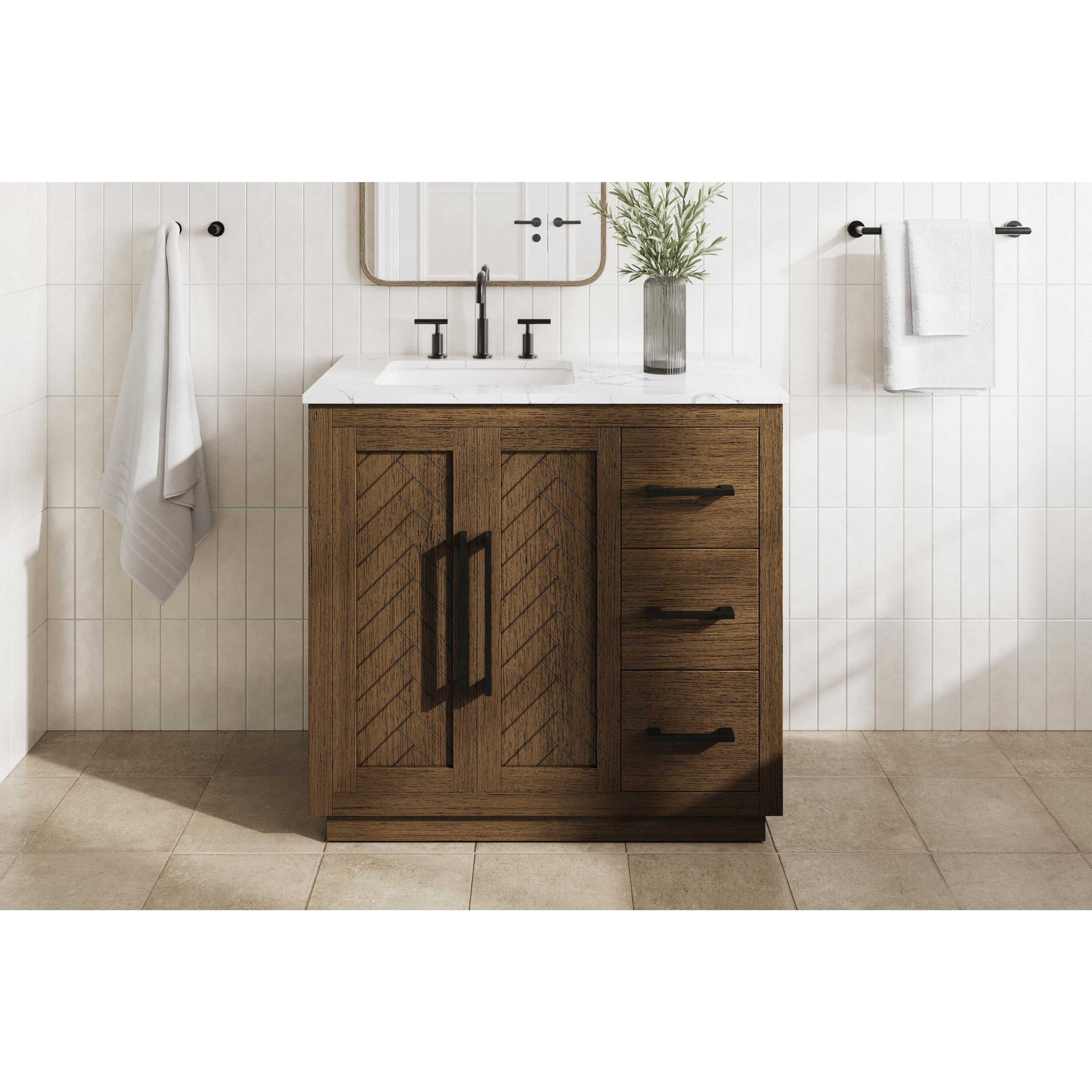 Chase 36 X 34 inch Hazel Oak Bathroom Vanity Cabinet