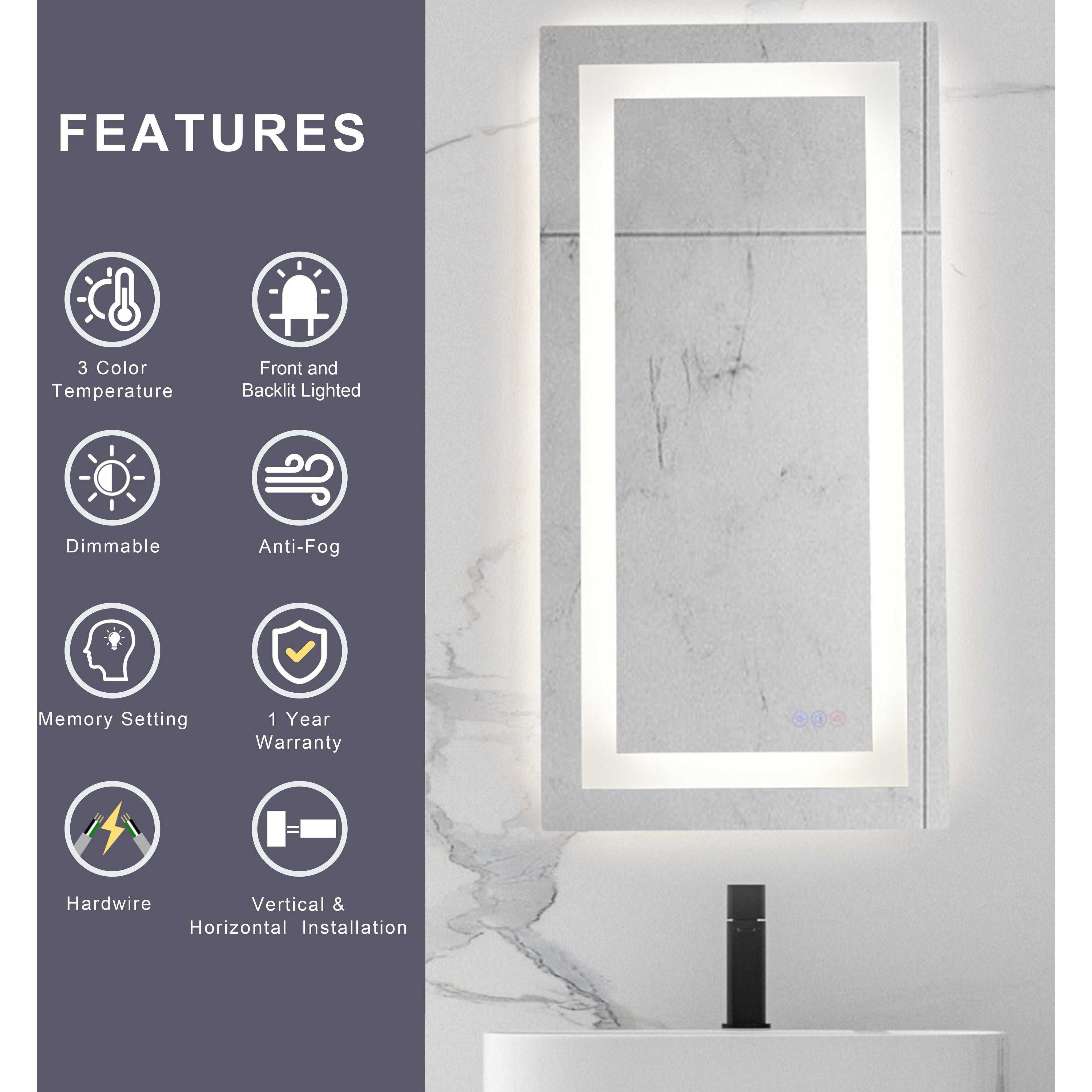 Riven 40 X 24 inch White LED Mirror