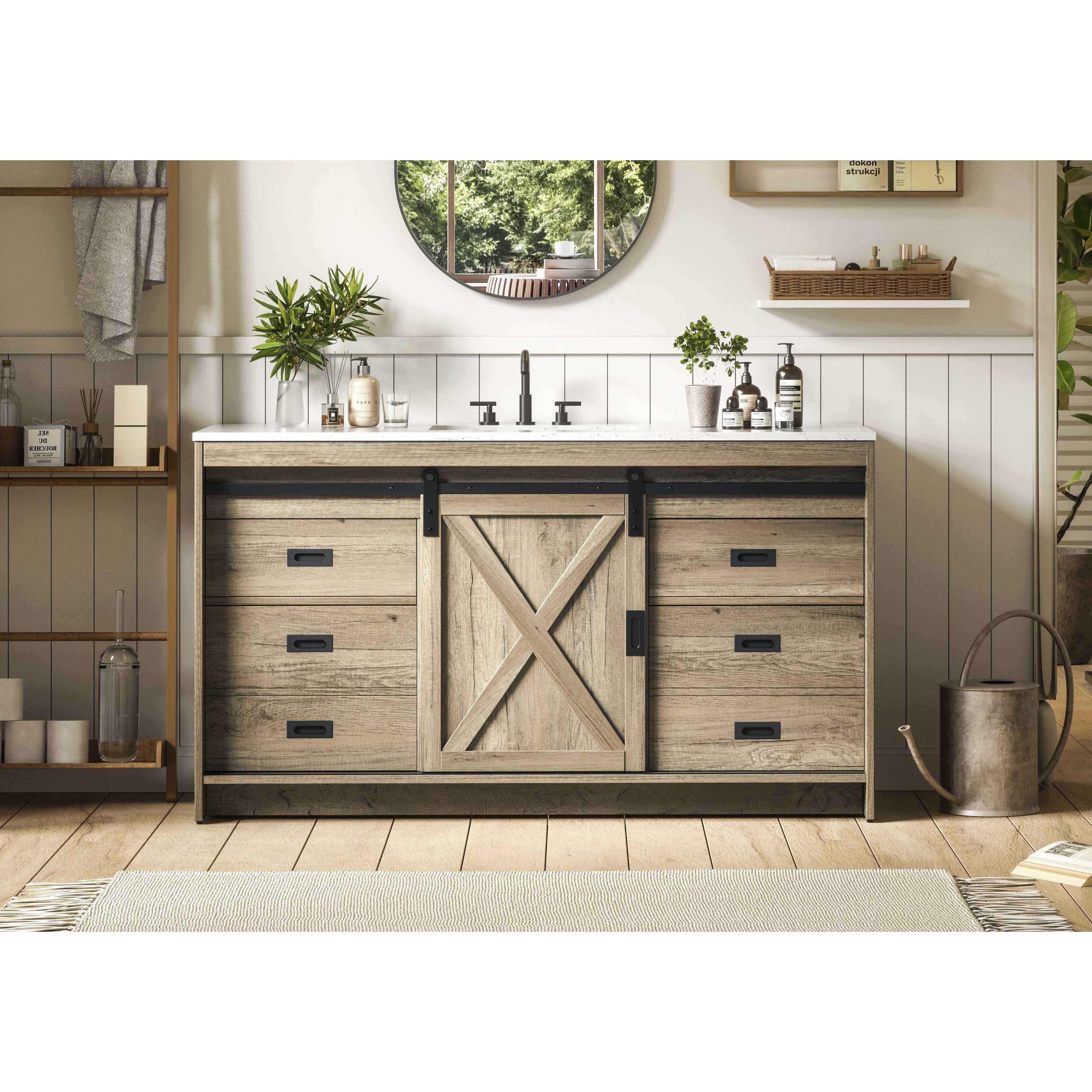 Austin 60 X 34 inch Natural Oak Bathroom Vanity Cabinet