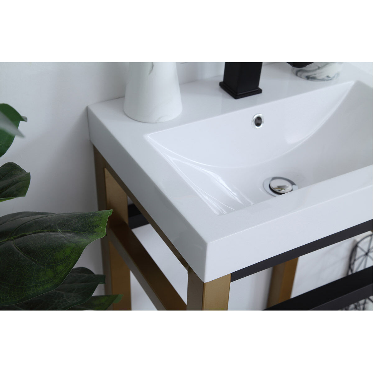 Raya 18 X 14 X 34 inch Gold and Black with White Vanity Sink Set