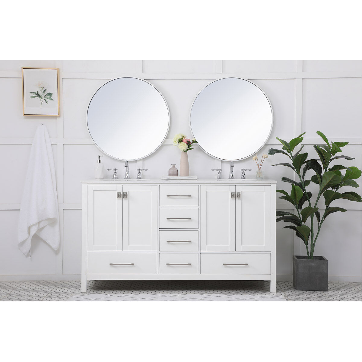 Irene 60 X 22 X 34 inch White Vanity Sink Set