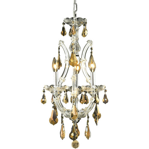 Maria Theresa 4 Light 12 inch Chrome Pendant Ceiling Light in Golden Teak, Royal Cut