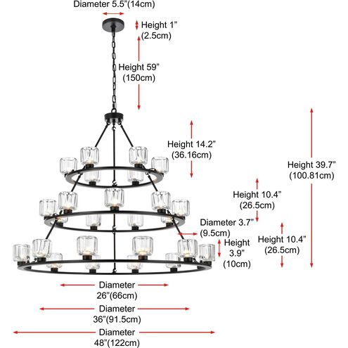Cadence 27 Light 48 inch Black Chandelier Ceiling Light