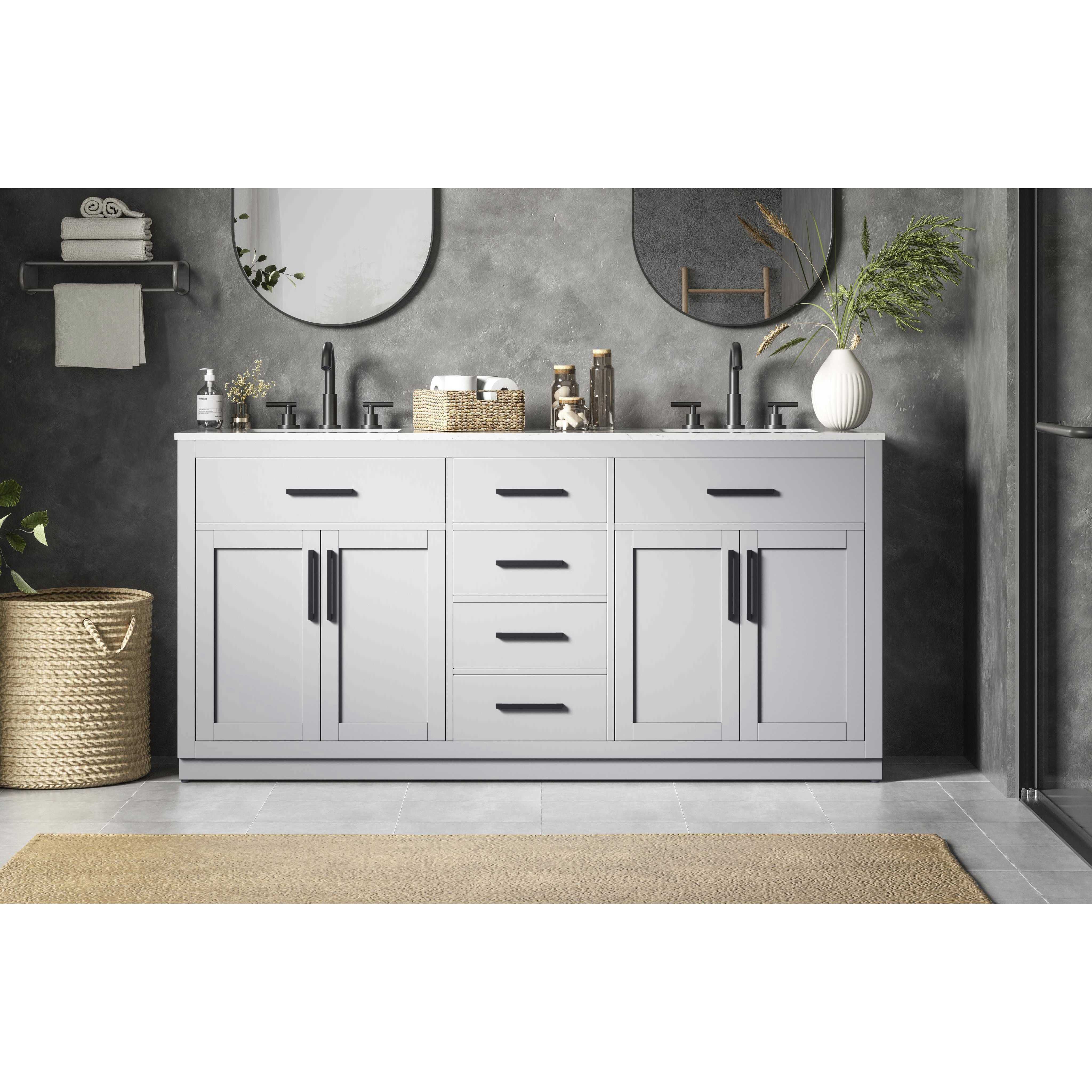 Alden 72 X 35 inch Grey Bathroom Vanity Cabinet