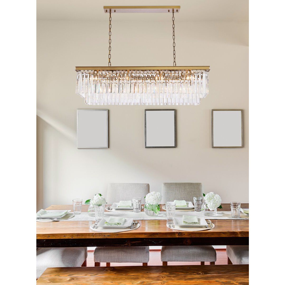 Sydney 12 Light 50 inch Satin Gold Linear Chandelier Ceiling Light in Clear