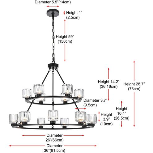 Cadence 15 Light 36 inch Black Chandelier Ceiling Light
