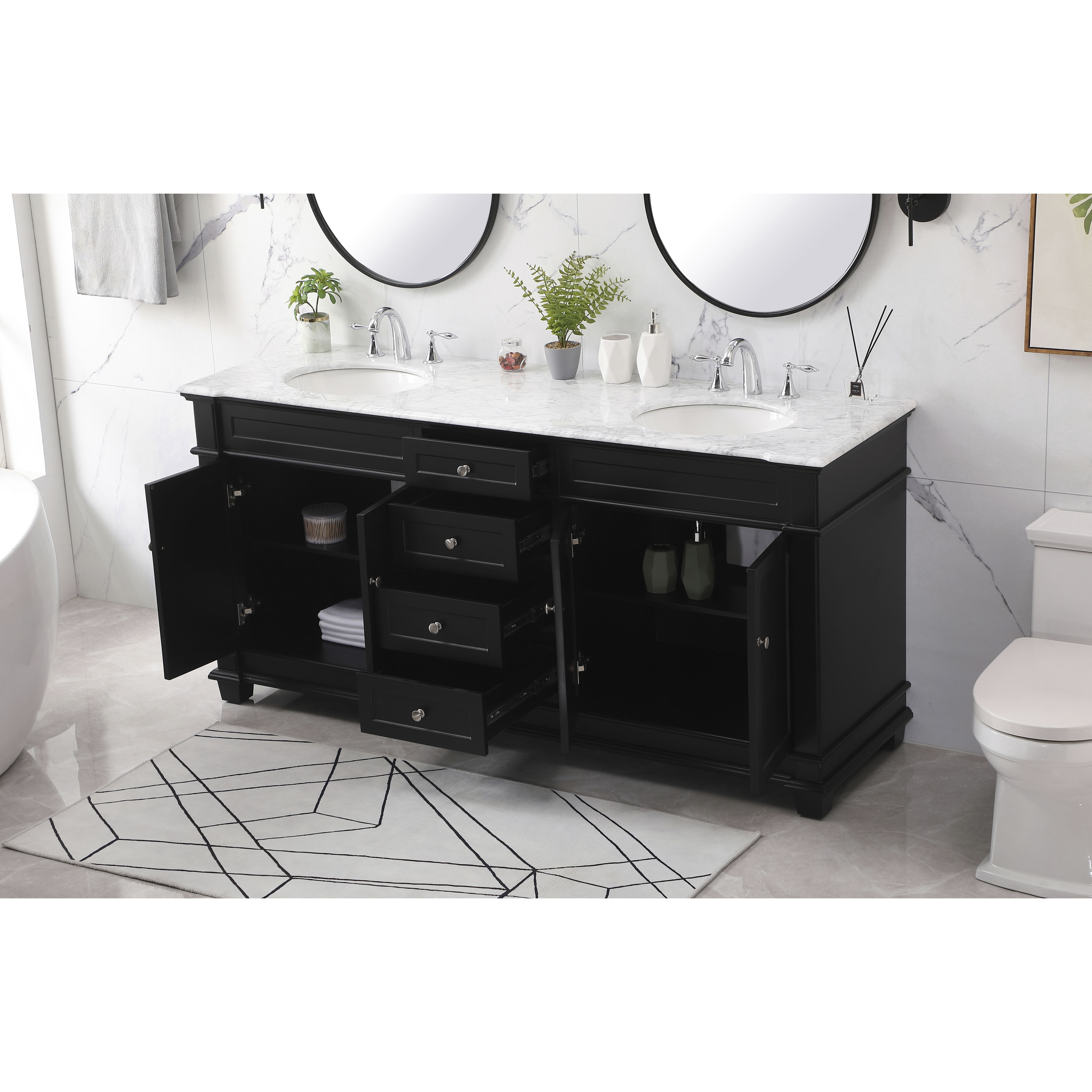 Wesley 72 X 22 X 35 inch Black Vanity Sink Set