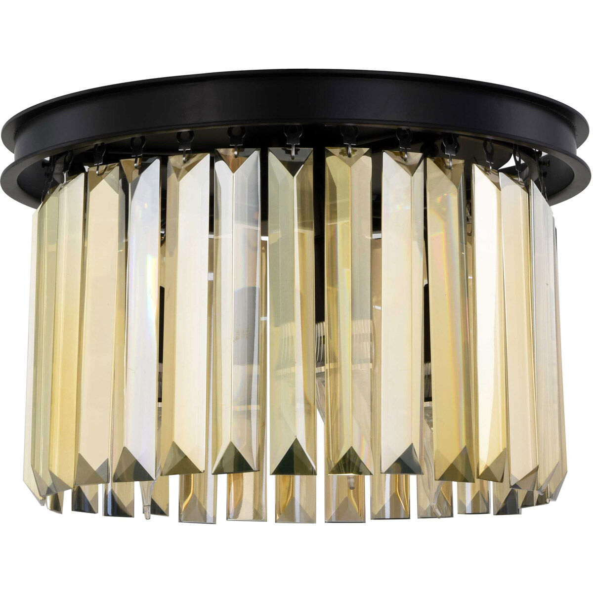 Sydney 3 Light 16 inch Matte Black Flush Mount Ceiling Light in Golden Teak, Urban Classic
